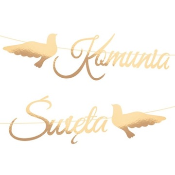 BANER GIRLANDA I KOMUNIA ŚWIĘTA GOŁĄBKI złoty napis