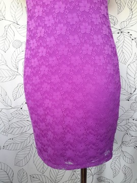 H&M S 34 koronkowa sukienka ołówkowa midi krótki rękaw fuksja nowa