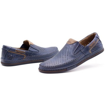 Туфли мужские кожаные ажурные слипоны POLISH 09L BR Navy blue 38