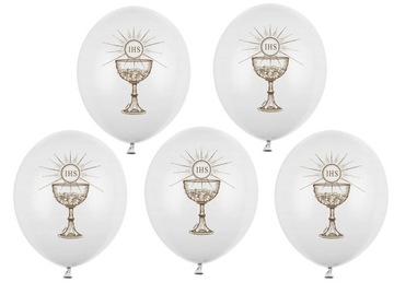 BALONY KOMUNIJNE IHS białe 30cm KOMUNIA 5 sztuk