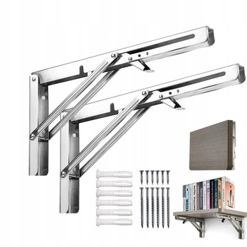 2 SZT SKŁADANY WSPORNIK BLATU PÓŁKI L500MM SREBRMY