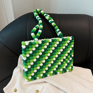 Kobiety Duża Objętość Bag Ramię Kolorowy Puszczysty Piłka Tkanie Bag, Green
