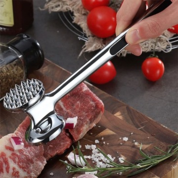 МЕТАЛЛИЧЕСКИЙ ПЕСТИК ДЛЯ МЯСА, СТЕЙКОВ, ЧОПТОВ, ДВУХСТОРОННИЙ, НЕСКОЛЬЗЯЩАЯ РУЧКА