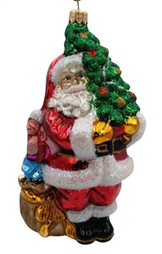 BOMBKI CHOINKOWE SZKLANE Mikołaj z choinką18cm
