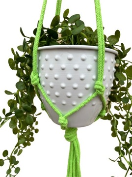 Kwietnik wiszący makrama ze sznurka boho limonka