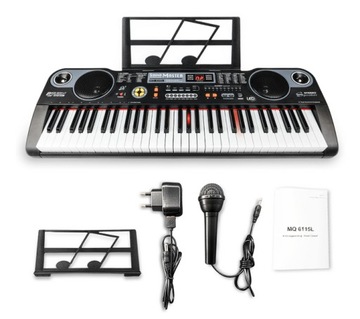 DUŻY KEYBOARD ORGANY PIANINO PODŚWIETLANE KLAWISZE LED TRYB LEKCJI+MIKROFON