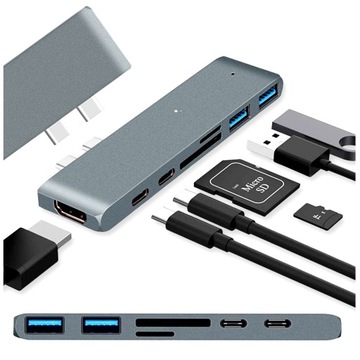ADAPTER ROZDZIELACZ HUB USB-C 3.0 HDMI 4K MICRO SD MACBOOK 5GB/S 7W1