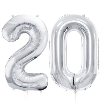 Balony foliowe liczba 20 srebrny 86cm urodziny