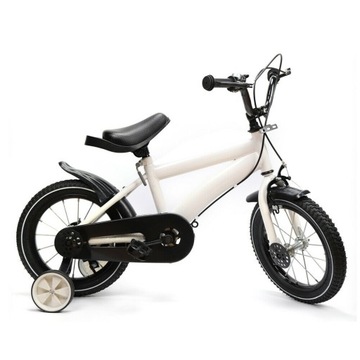 Белый детский велосипед с колесами 14 дюймов.
