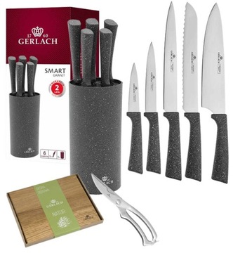 GERLACH SMART GRANIT NOŻE 5 EL + DESKA + NOŻYCE