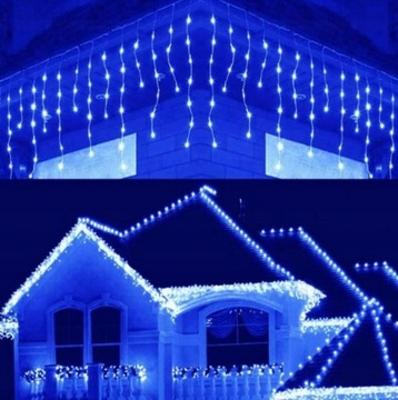 KURTYNA SOPLE 500 LED STAŁE + FLASH LAMPKI ZEWNĘTRZNE 25M NIEBIESKIE IP44