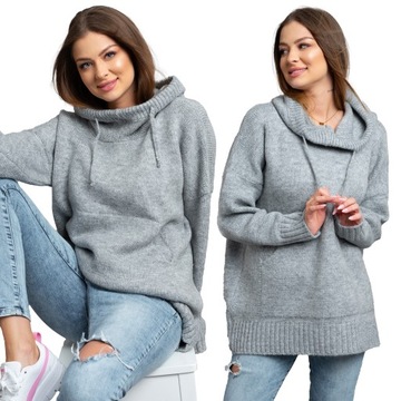 BUENO sweter bluza oversize z kapturem KANGURKA