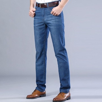 Męskie jeansy o prostym kroju, proste, szerokie nogawki, luźny krój, jasnoniebieskie 28