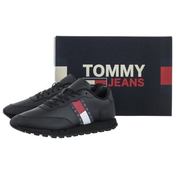 Buty Sneakersy Męskie Tommy Hilfiger Jeans Leather Runner Ess Czarne