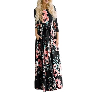 Sukienka w kwiaty maxi długa PLUS SIZE 46 3XL