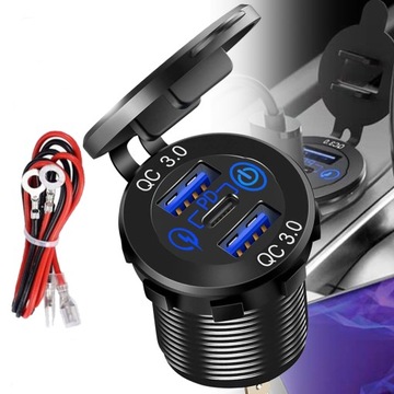 SZYBKA ŁADOWARKA SAMOCHODOWA ZASILACZ DO AUTA 2X USB TYP-C PD QC 3.0