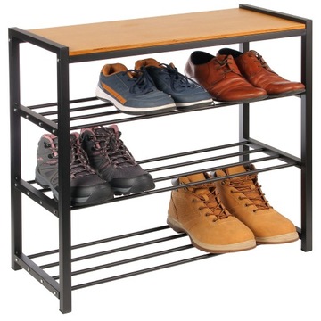 МЕТАЛЛИЧЕСКАЯ ПОЛКА-ОРГАНИЗАТОР ПОЛКА ДЛЯ ОБУВИ КНИЖНЫЙ ШКАФ С ДЕРЕВЯННОЙ ПОЛКОЙ 4 УРОВНЯ