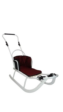 Металлические санки Kubuś со спинкой и толкачом + матрас