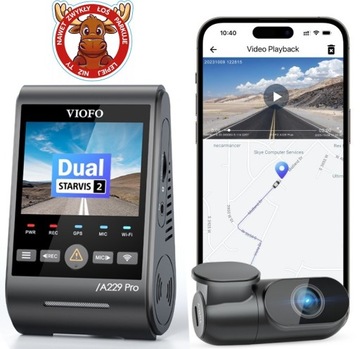 Viofo A229 Pro 2Ch DUO-G 4K+2K Wideorejestrator z kamerą tylną GPS WiFi+CPL
