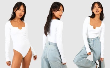 1H3A35 P29 BOOHOO BIAŁE BODY W PRĄŻKI Z DŁUGIM RĘKAWEM M