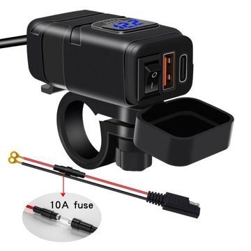 Адаптер USB r SAE к USB для мотоцикла Интеллектуальная защита Dual USB Вкл. Выкл. Синий