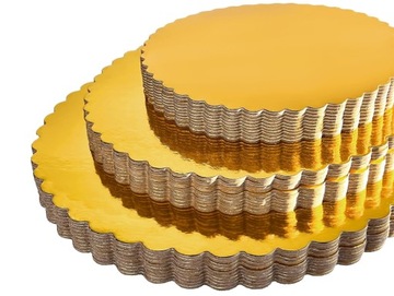PODKŁADY POD TORT złote krążki cukiernicze karbowane grube Ø 26cm 10 szt.