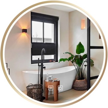 ЗЕРКАЛО ДЛЯ ВАННОЙ В ЗОЛОТОЙ РАМКЕ СВЕТОДИОДНЫЙ СВЕТИЛЬНИК КРУГЛЫЙ 60см