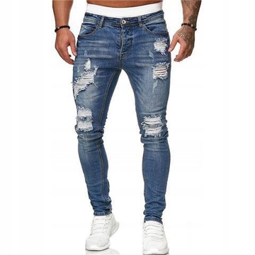 Stylowe Ripped Skinny Spodnie Jeans RozciągliweX