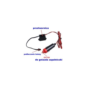 Światłowód EL WIRE Taśma LED 3m 12V Czerwony