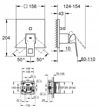 Grohe Eurocube Комплект смесителя скрытого монтажа 30x19 см
