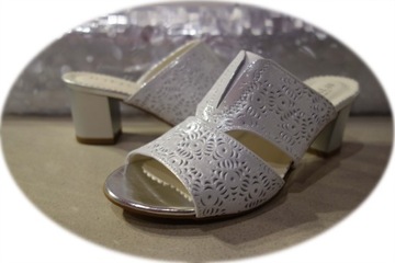 Sandały damskie srebrne ażurowe satyna nr. 37