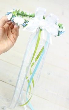 Венок для причастия в стиле бохо СИНИЙ бантик для причастия