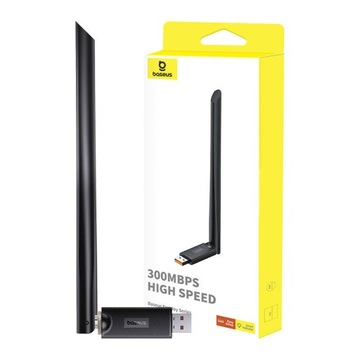 BASEUS ADAPTER KARTA SIECIOWA WIFI USB-A 2.4 GHZ 300MBPS Z ANTENĄ I HOTSPOT