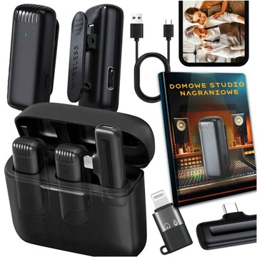 BEZPRZEWODOWY MIKROFON KRAWATOWY PODWÓJNY DO iPhone ANDROID USBC + Lighting