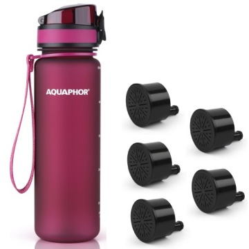 Aquaphor City 500 ml Filtrační láhev na pitnou vodu s 5 vložkami Bordová