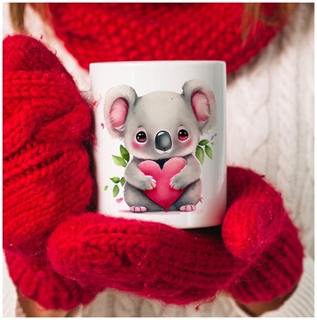 Кружка ко Дню святого Валентина с коалой. Коала на День святого Валентина.