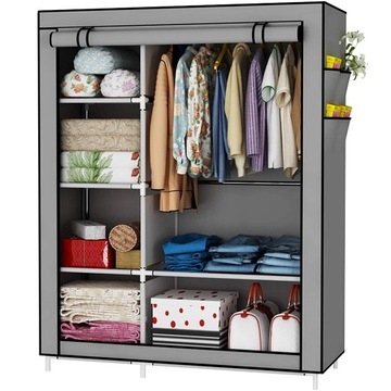 SZAFA TEKSTYLNA MATERIAŁOWA UBRANIA GARDEROBA ORGANIZER 6X PÓŁKA + WIESZAK