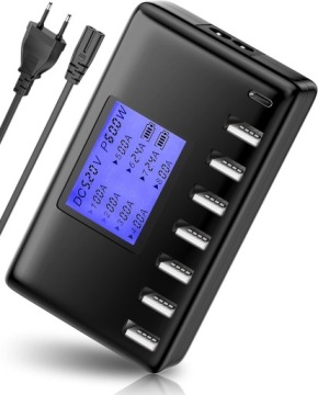 Usb Nabíječka Usb Hub 8-PORTOVÁ Nabíjecí Stanice S LCD Displejem