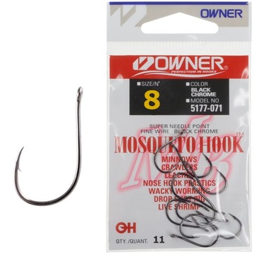 Haczyki Owner MOSQUITO HOOK nr 8 Black Chrome z oczkiem Drop Shot 11 sztuk