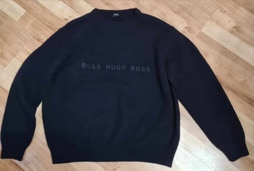 Hugo Boss sweter wełniany 100% wełna ciepły granatowy M/L