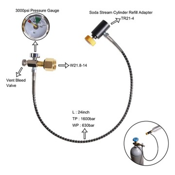 Аксессуары для адаптеров для наполнения баллонов CO2 с манометром 3000PSI и шлангом W21.8