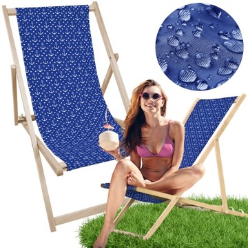 Leżak DREWNIANY LEŻAK PLAŻOWY NIEBIESKI KOTWICE