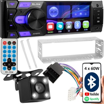 RADIO SAMOCHODOWE 1-DIN BLUETOOTH USB SD RDS KAMERA COFANIA PILOT ZESTAW