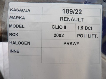 HALOGEN PRAVÝ RENAULT CLIO II 1,5DCI
