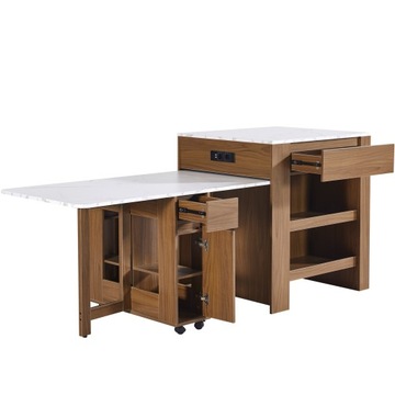 Wyspa kuchenna rozsuwana 110-214cm - krzesło z szufladami i półkami
