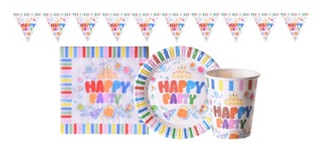 ZESTAW PAPIEROWY KUBECZKI TALERZYKI HAPPY PARTY