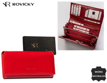 ROVICKY PORTFEL DAMSKI SKÓRZANY RFID DUŻY PREZENT SKÓRA NATURALNA CZERWONY
