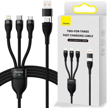 BASEUS KABEL USB 3w1 USB-C/Lightning/micro USB MOCNY PRZEWÓD 100W 1,2m