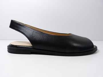 Czarne klasyczne płaskie sandały skórzane wygodne szerokie codzienn Sala 37