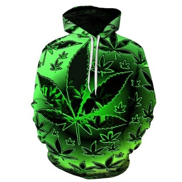 BLUZA MĘSKA Z KAPTUREM WZÓR 3D LIŚCIE MARIHUANY L